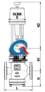 電動雙座調(diào)節(jié)閥配PSL執(zhí)行器尺寸圖 電動雙座調(diào)節(jié)閥配PSL執(zhí)行器尺寸圖
